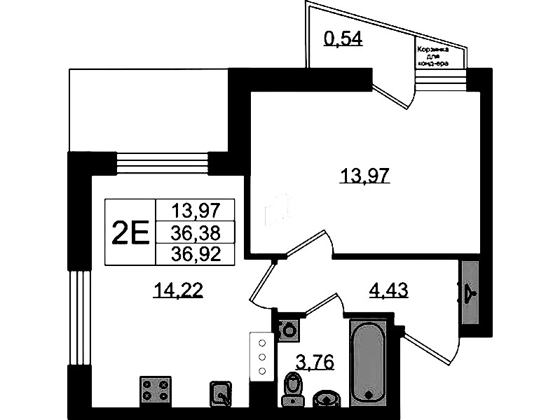 1-комнатная квартира 36.92 м², 8/11 эт., ЖК «VEREN NORT Сертолово»